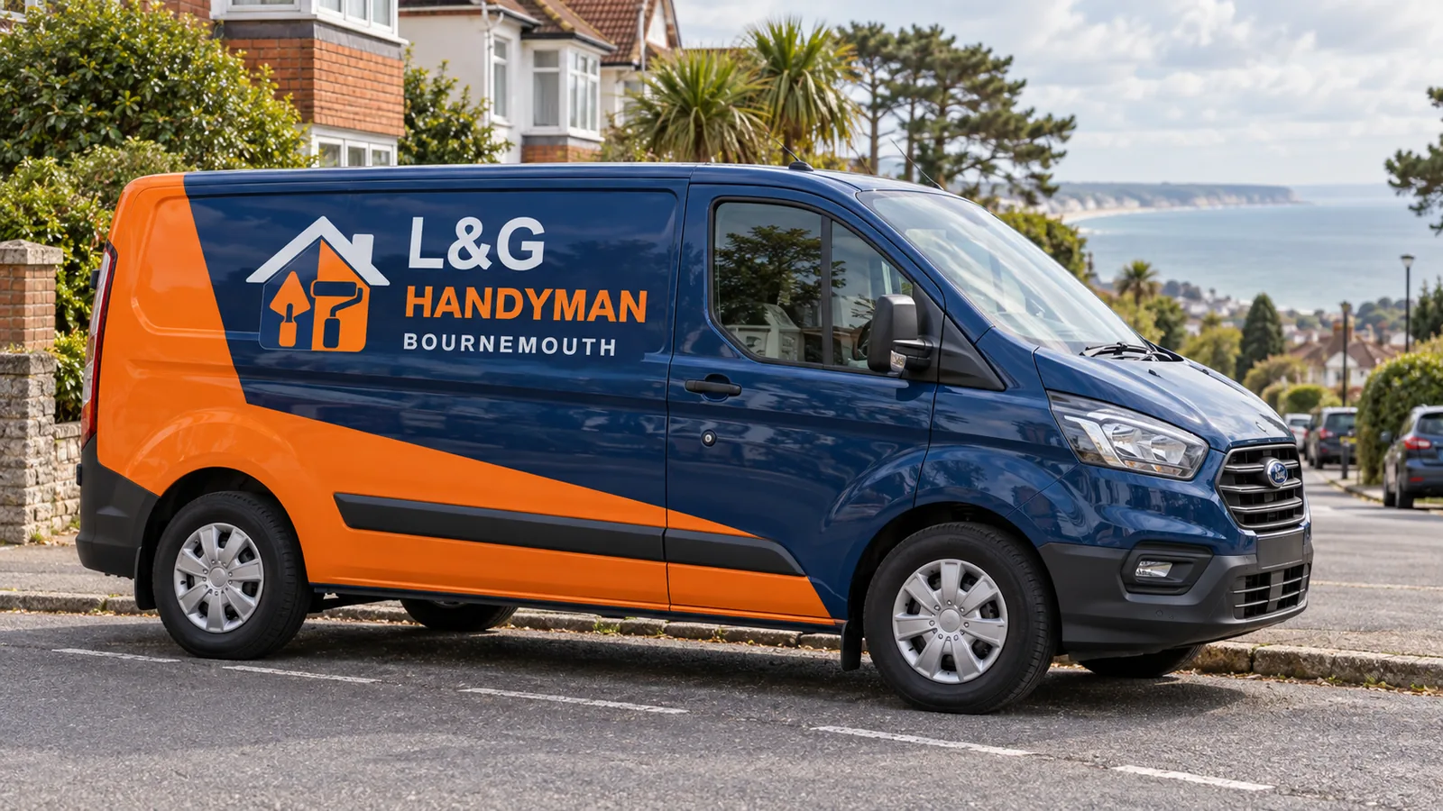 Illustrative L&G branded van in a Bournemouth setting; not a photograph of a company vehicle