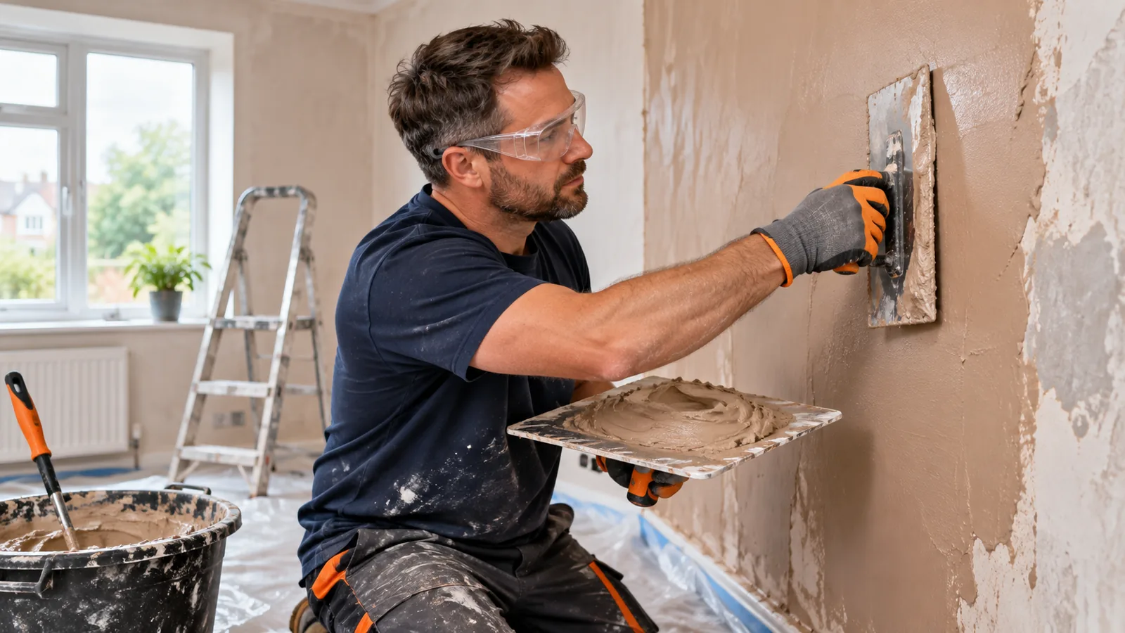 Illustrative plastering work in a UK home